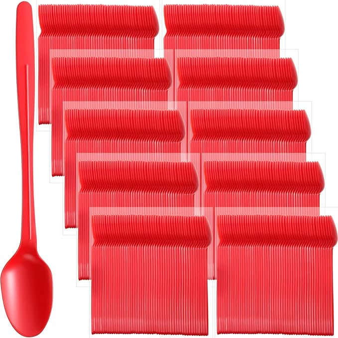 1000 Pcs Extra Long Spoons for Ice Cream Floats Plastic Sundae Spoons Bulk 8 Inch Long Handle Spoon Heavy Duty for Ice Cream Milkshakes Tea Cocktails Root Beer Float and Tall Beverages (Red)