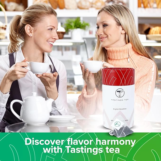 Tastings Tea English Breakfast Tea Bags - 15 Biodegradable Pyramid Sachets | Black Tea Blend with Assam & Nilgiri Flavor | Natural Caffeinated Tea