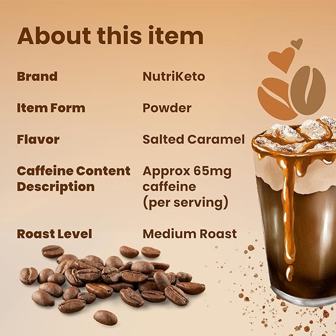 Keto Cappuccino - Salted Caramel - Keto Instant Coffee Mix with MCT Oil - Low Carb/High Fat, Organic Coffee Supports Ketosis - Energy Coffee - No Sugar - Made in USA – 28 Servings
