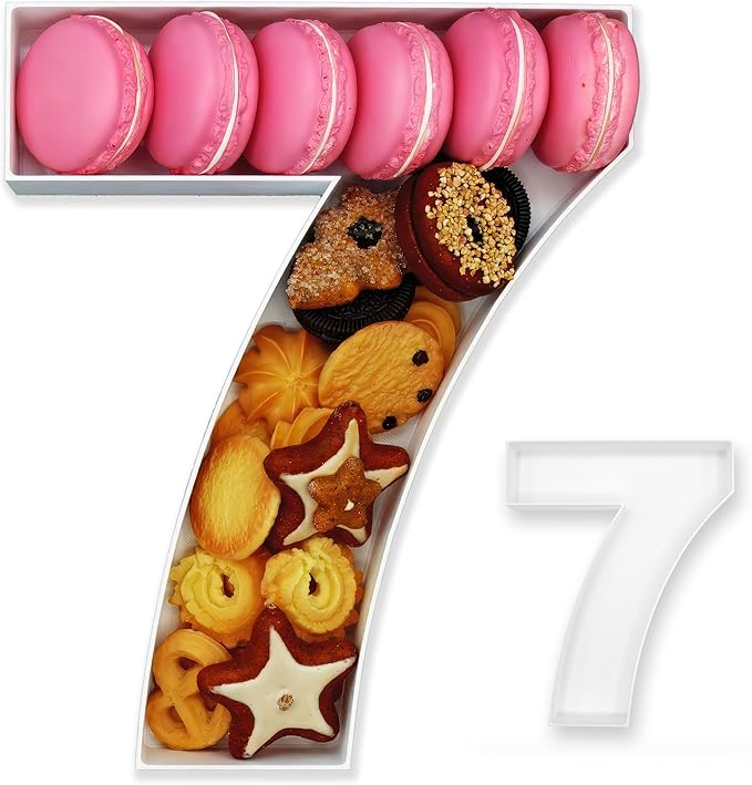 10" Reusable Plastic Box Form Tray Display for Treats, Charcuterie, Cake Pop, Candy, Charcuterie Box, Custom Charcuterie Letters Fillable - Reusable Letter Box - (White Plastic, 7)