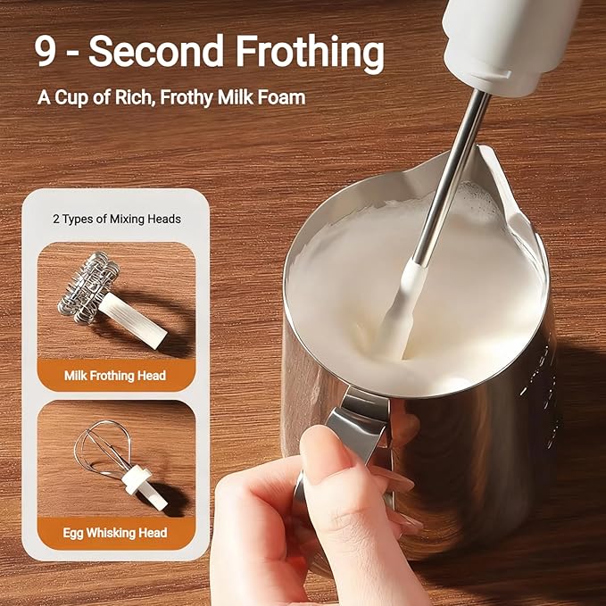 Rechargeable Milk Frother Hanheld, Dual Spring Whisk Electric Coffee Frother, Portable Hand Frother Wand Drink Mixer for Matcha Lattes Cappuccino, Kitchen Gifts, White