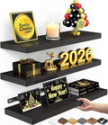 BAYKA Floating Shelves for Wall, Wall Mounted Rustic Wood Shelves for Bathroom, Bedroom, Living Room, Kitchen, Hanging Shelf for Books/Storage/Room Decor with 22lbs Capacity (Black, Set of 3, 15.7in)