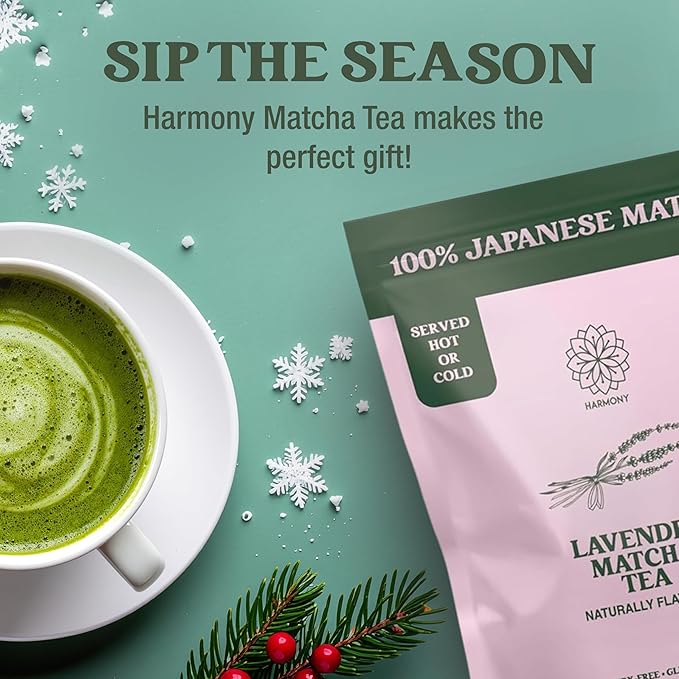 The Harmony Matcha Lavender (7.05oz Bag - 20 Servings) Premium Japanese Matcha Powder, Rich in Antioxidants & L-Theanine, Sweetened with Organic Sugar, No Preservatives