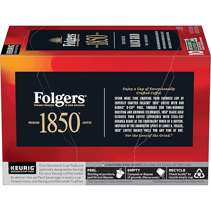 Folgers 1850 Black Gold Dark Roast Coffee, 10 Keurig K-Cup Pods