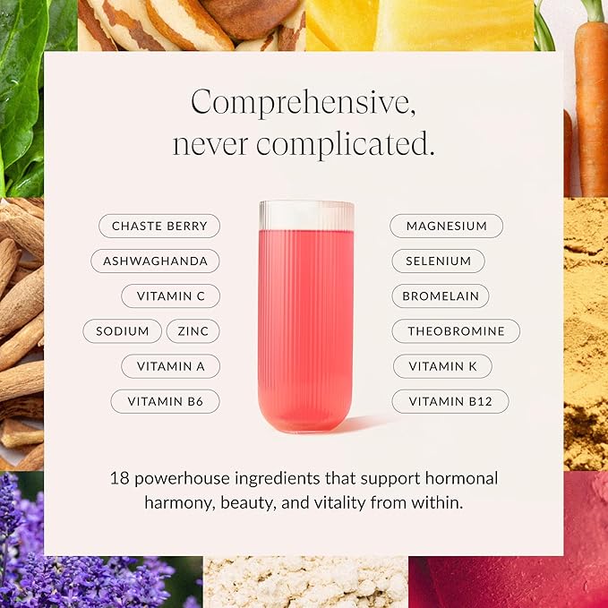 Beam Glow, Hormone Balance for Women, Cortisol Support for Women, Thyroid Support Powder with Selenium, Bromelain and Chasteberry, PMS Relief, Hair Skin & Nails, Health and Wellness Gift, 15 Servings