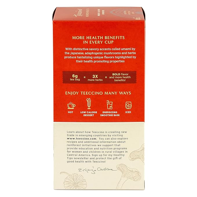 Teeccino Lion’s Mane Rhodiola Tea - Rose - Caffeine-Free Mushroom Adaptogenic Herbal Tea, 3x More Herbs than Regular Tea Bags, Lightly Sweet from Dates & Figs, Chicory Prebiotic - 25 Tea Bags (Pack of 3)