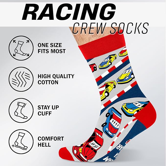 VICRAZY Racing Car, Sport Car Socks for Men, Women - Formula 1 Gifts, Racing Socks, Stocking Stuffers for Men, Women