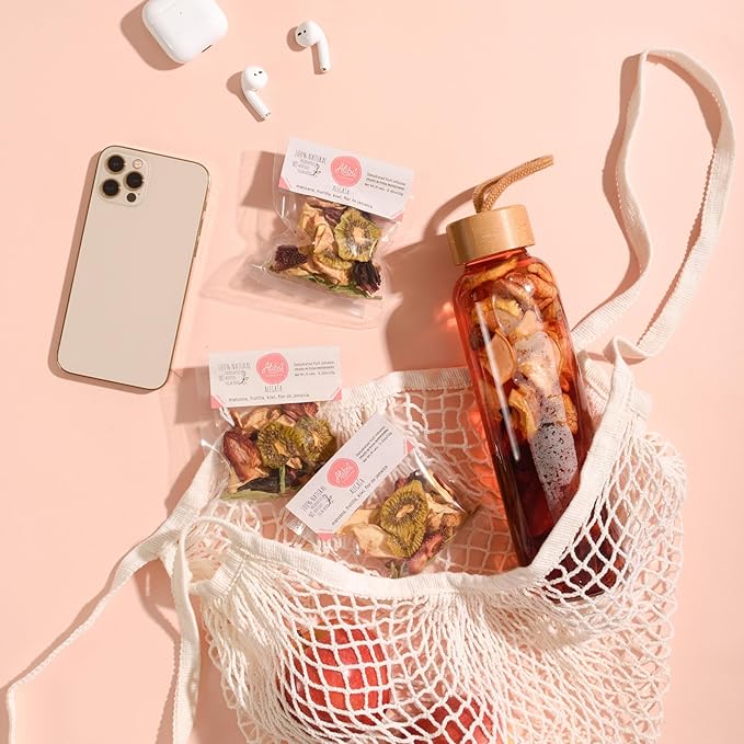 Alibú Dried Fruit Tea Infusions - Alegria - Strawberry, Apple, Kiwi, Hibiscus – Certified Vegan, 100% Natural, Hot or Iced, Caffeine Free, Eat or Drink - Box of 2.12 oz