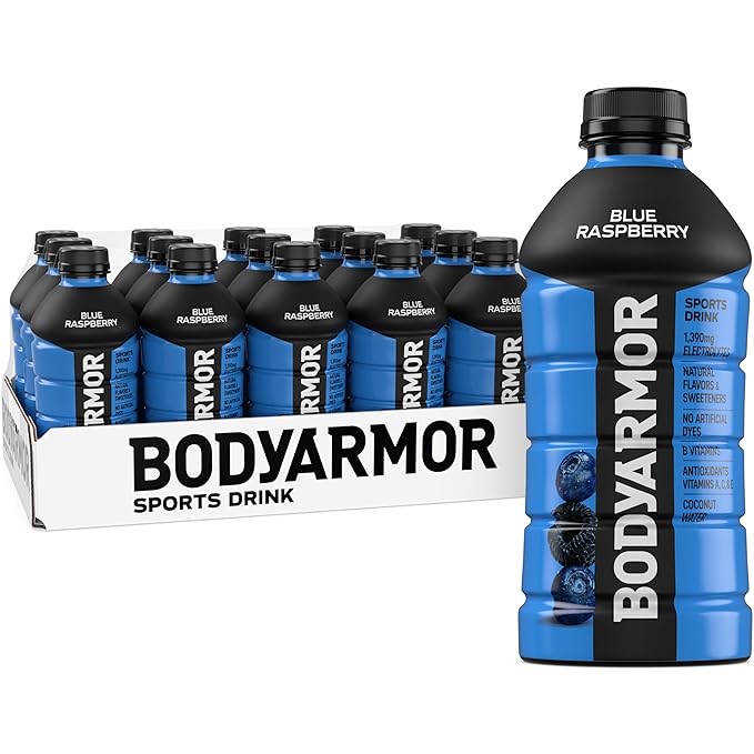 BODYARMOR Sports Drink, Blue Raspberry, Electrolyte Drink Hydration, 28 Fl Oz Bottles (15 Pack), Flavored Coconut Water with B Vitamins & Antioxidants
