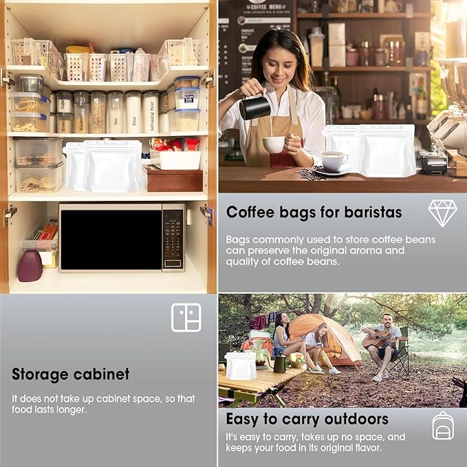 4oz 1/4 lb 60pcs Coffee Bags with Valve,Vented Coffee Bag Barrier Bags Coffee Packaging Coffee Storage Pouches Stand-up Bags for Food Diamond Shaped Need to Use Heat Sealing Machine（White）