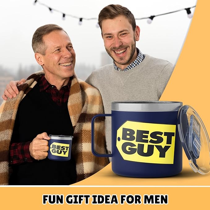 Funny Coffee Mug - BEST GUY Travel Mug 14oz Insulated Stainless Steel - Gifts for Husband, White Elephant Gift Ideas, Dad Gifts, Stocking Stuffers