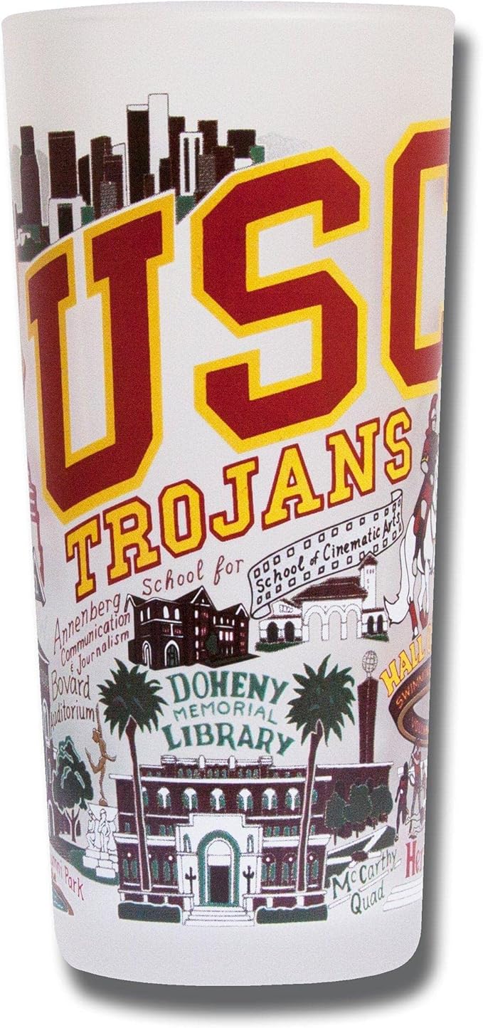 Catstudio Drinking Glass, University of Southern California Glass Cup for Kitchen, 15oz Dishwasher Safe Tumbler for USC Alumni