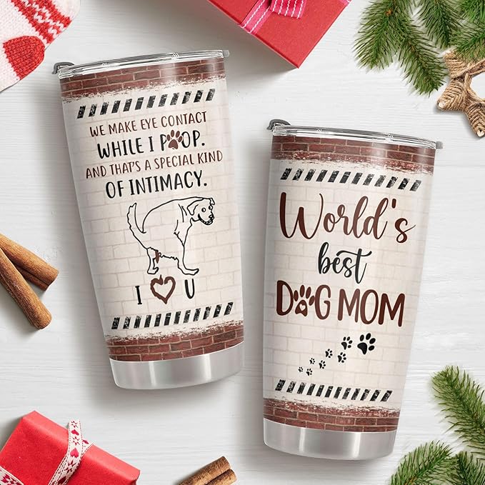 34HD Gifts for Women, Dog Mom Tumbler with Lid, 20oz Stainless Steel Vacuum Insulated Cup for Pet Lovers, Worlds Best Dog Mom Mug, Birthday Gifts for Pet Owner Christmas Gift