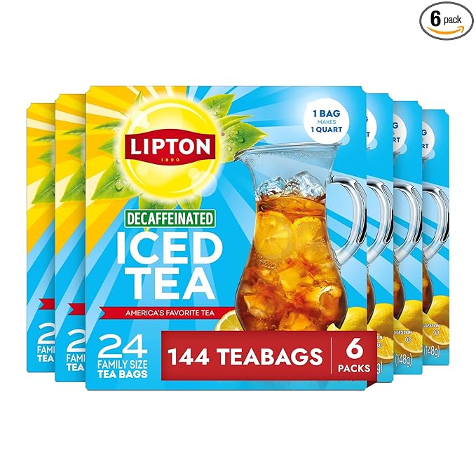 Lipton Decaf Black Iced Tea Bags, Family Size Zero Calories, 144 Total Tea Bags (24ct - Pack of 6)