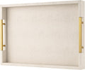 Beige Faux Leather Serving Tray with Handles – Large Decorative Tray for Coffee Table, Ottoman, Living Room, Bathroom – Home Decor
