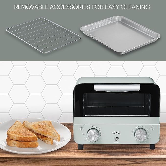 COOK WITH COLOR Mini Toaster Oven: 600W Power, Precision Timer, Auto Shutoff, and Culinary Delights Up To 450 Degrees, Sage