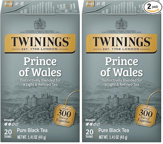 Twinings Prince of Wales Black Tea Individually Wrapped Bags, 20 Count (Pack of 2), Velvety Smooth & Mild, Caffeinated, Enjoy Hot or Iced, 20 Teabags