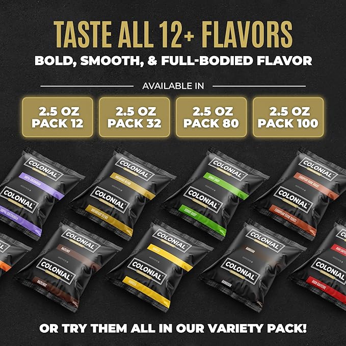 Colonial Coffee 12 Count Single Pot Coffee Packets – Signature Breakfast Blend, Medium Roast | Pre-Measured Frac Packs for 12 Cup Maker | Bulk Ground Gourmet Coffee for Home & Office