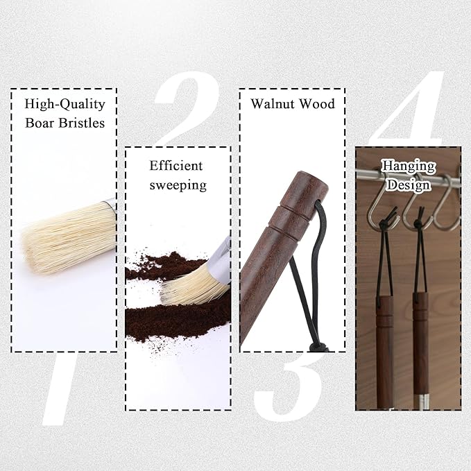 2 Pack Coffee Grinder Brush with Natural Wooden Handle, Espresso Machine Coffee Brush Cleaning Tool with Hanging Loop for Coffeebar Barista Home Kitchen Accessories