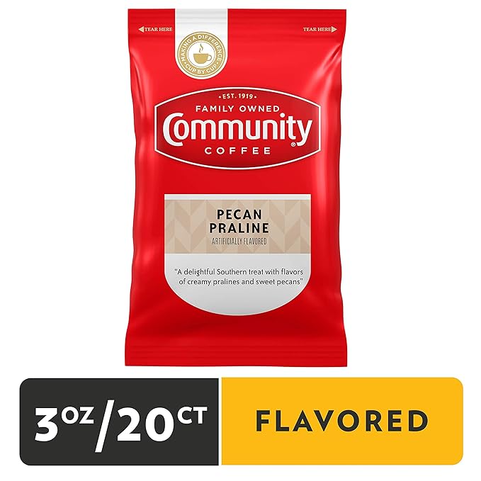 Community Coffee Pecan Praline Flavored, Medium Roast Pre-Measured Coffee Packs, 3.0 Ounce Each (Pack of 20)