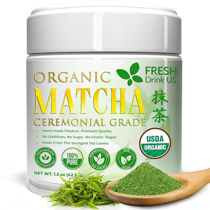 FreshDrinkUS, Organic 1.5 oz Luxury Ceremonial Grade Matcha | USDA - Premium Japanese Green Tea Powder | Stone-Ground Shade-Grown Leaves | Rich Umami Flavor, Vibrant Color & Smooth Finish