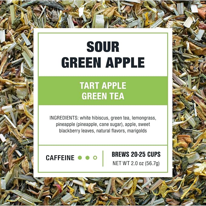 Tiesta Tea - Sour Green Apple, Loose Leaf, Tart Apple Green Tea, Medium Caffeinated Green Tea, Make Hot or Iced Tea Up to 20-25 Cups, 2 oz Resealable Pouch