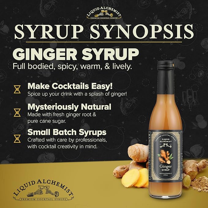 Liquid Alchemist Ginger Syrup for Cocktails - Real Ingredients Make our Liquid Ginger Puree for Cocktails the Perfect Moscow Mule Syrup - Our Non-GMO Vegan Drink Mixer Lasts Up to 2 Years (12.7 oz)
