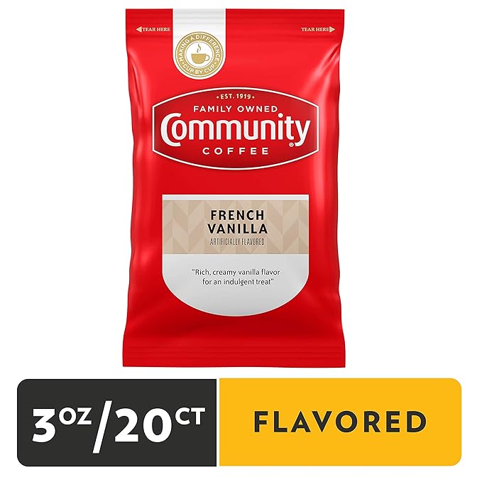 Community Coffee French Vanilla Flavored, Medium Roast Pre-Measured Coffee Packs, 3.0 Ounce Each (Box of 20)