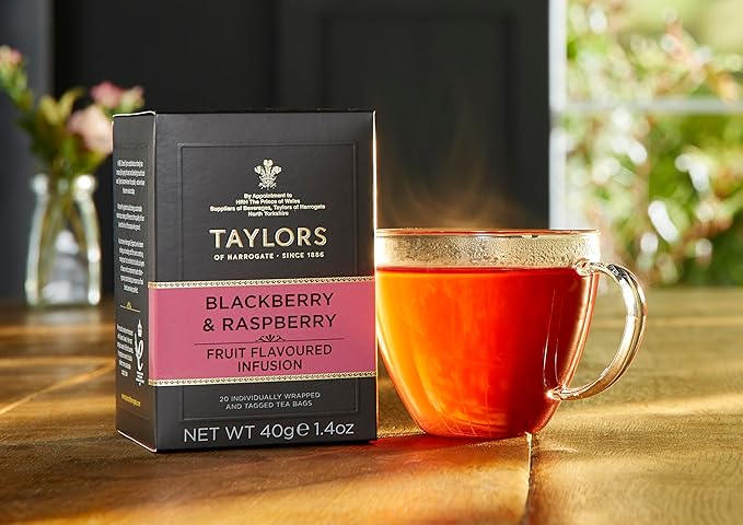 Taylors of Harrogate Blackberry & Raspberry, Herbal Tea, Individually Wrapped Bags, 20 Count (Pack of 1), Sweet, Tart & Tangy, Caffeine-Free, Enjoy Hot or Iced, 20 Teabags