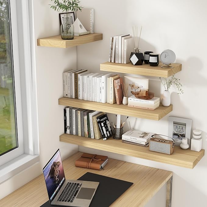 48" Solid Wood Floating Shelves, 9.3 Inch Deep Floating Shelves for Wall, Rustic Wooden Shelves for Wall Decor, Large Fireplace Mantel for Storage, Deep Floating Shelf Set of 1, Burlywood