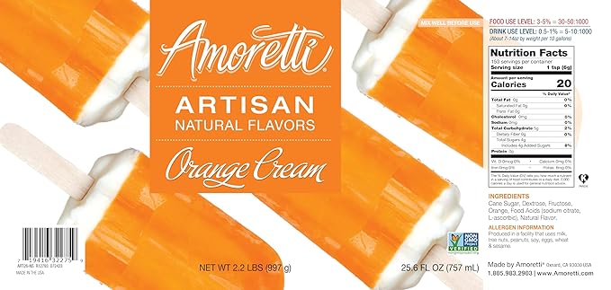 Amoretti - Natural Orange Cream Artisan Flavor Paste, 8 oz, Perfect For Ice Cream, Beverages, Cakes, and more, Preservative Free, Vegan, Gluten Free, No Artificial Sweeteners, Highly Concentrated