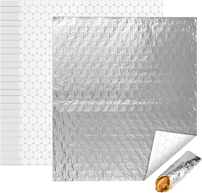 EcoDispose Pre-Cut Insulated Foil Sandwich Wrap Sheets Grease-Resistant for Hot Food (14" x 16",100 PCS)