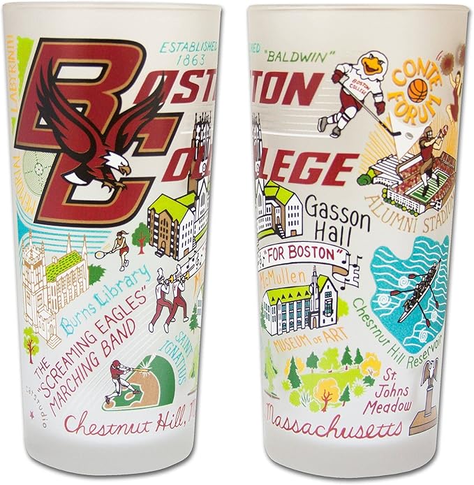 Catstudio Drinking Glass, Boston College Glass Cup for Kitchen, 15oz Dishwasher Safe Tumbler for BC Alumni