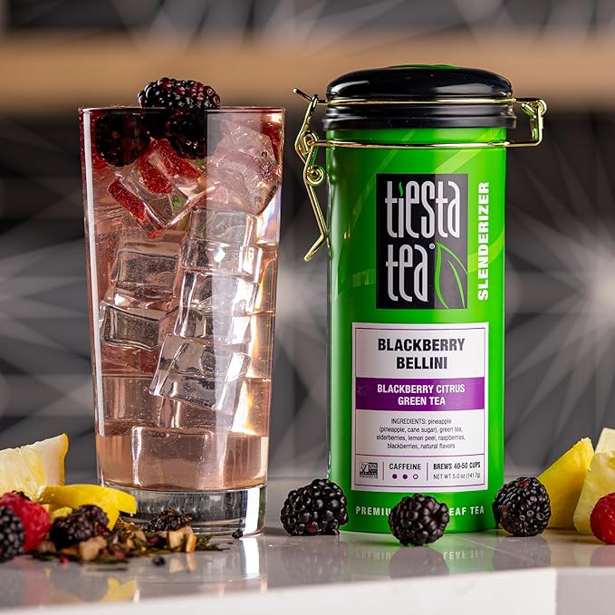 Tiesta Tea - Blackberry Bellini, Premium Loose Leaf Blend, Blackberry Citrus Green Tea, Premium Blend, Medium Caffeine Green Tea, Hot or Iced, 50 Cups, 5 Ounce Refillable Tin