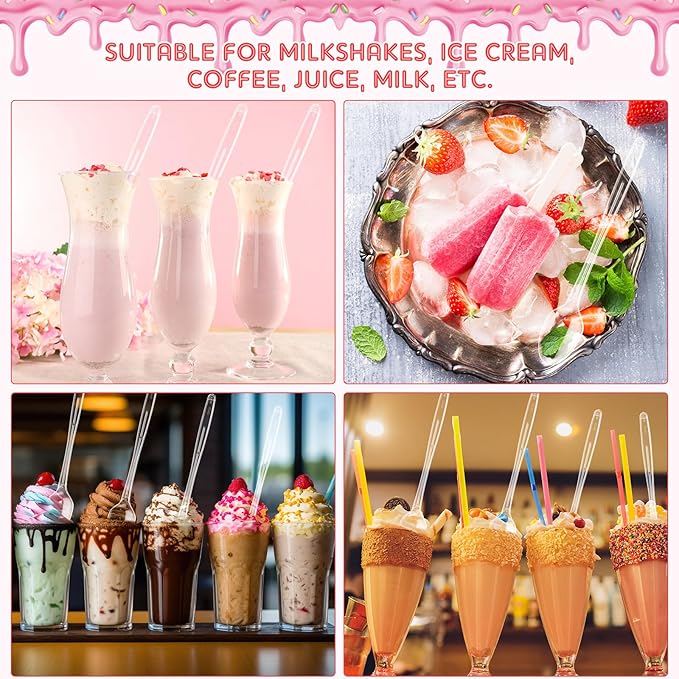 50 Pcs Extra Long Spoons for Ice Cream Floats Plastic Sundae Spoons Bulk 8 Inch Long Handle Spoon Heavy Duty for Ice Cream Milkshakes Tea Cocktails Root Beer Float and Tall Beverages (Clear)
