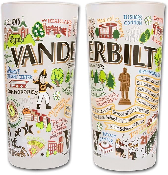 Catstudio Drinking Glass, Vanderbilt University Glass Cup for Kitchen, 15oz Dishwasher Safe Tumbler for VU Alumni