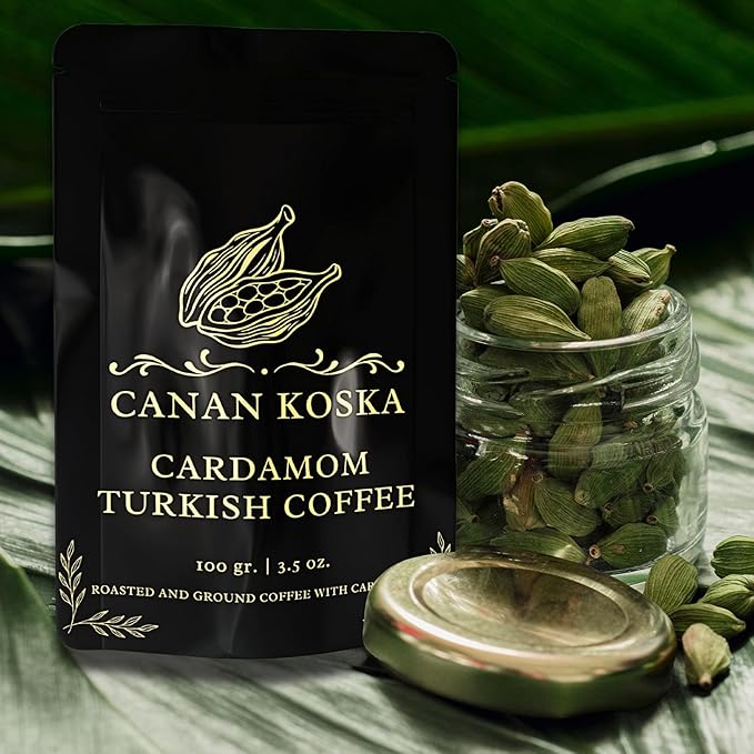 Canan Koska Cardamom Turkish Coffee - Premium Ground Coffee With Natural Cardamom Grounds, Medium Roast, Traditional Ottoman Recipe - 3.5oz (100g) - Pack Of 2
