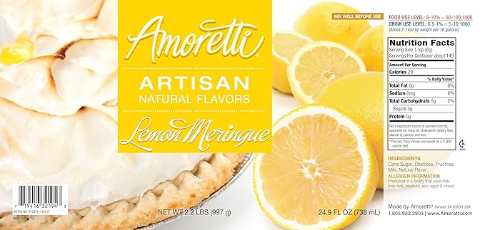 Amoretti - Natural Lemon Meringue Artisan Flavor Paste, 8 oz, Perfect For Ice Cream, Beverages, Cakes, and more, Preservative Free, Vegan, Gluten Free, No Artificial Sweeteners, Highly Concentrated