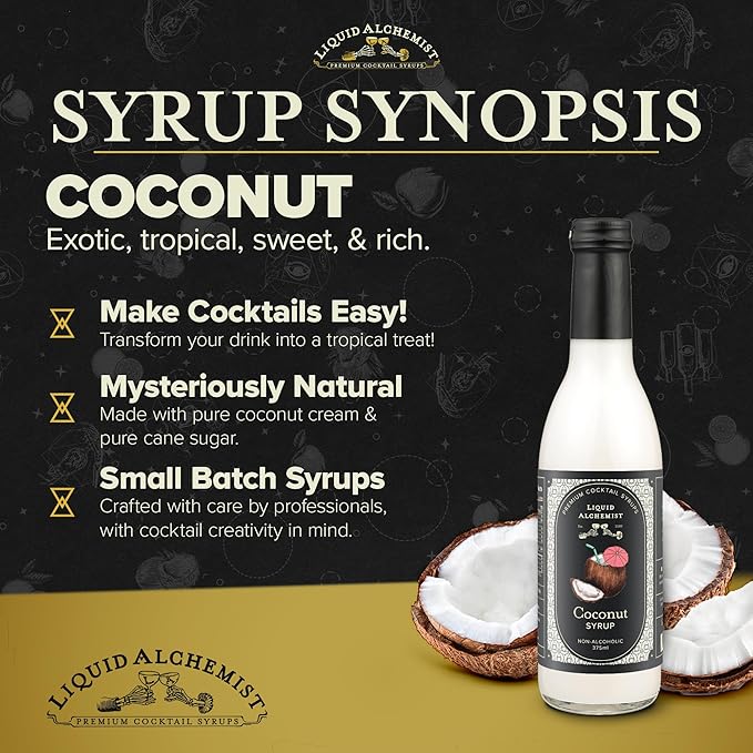 Liquid Alchemist Coconut Syrup for Drinks - Real Ingredients Make our Cream of Coconut Syrup a Perfect Pina Colada Drink Mix - Tropical Flavoring for Drinks - Vegan & Non-GMO (12.7 oz)