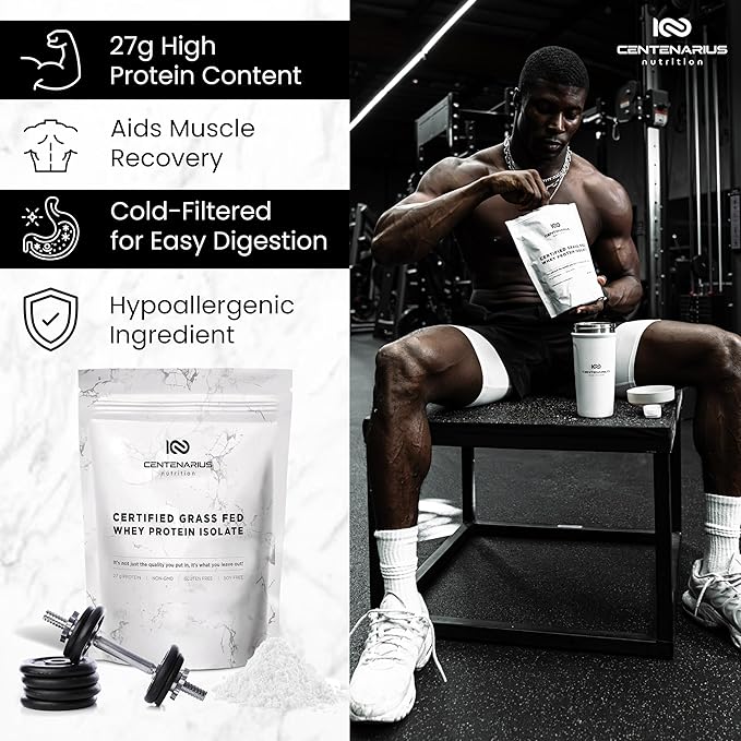 Premium Whey Protein Isolate Powder 500g Unflavored Irish Grass-Fed, 27g Protein per Serving for Muscle Growth & Recovery Non-Bloating, Gluten & Lactose Free, Clean Ingredients | Centenarius Nutrition