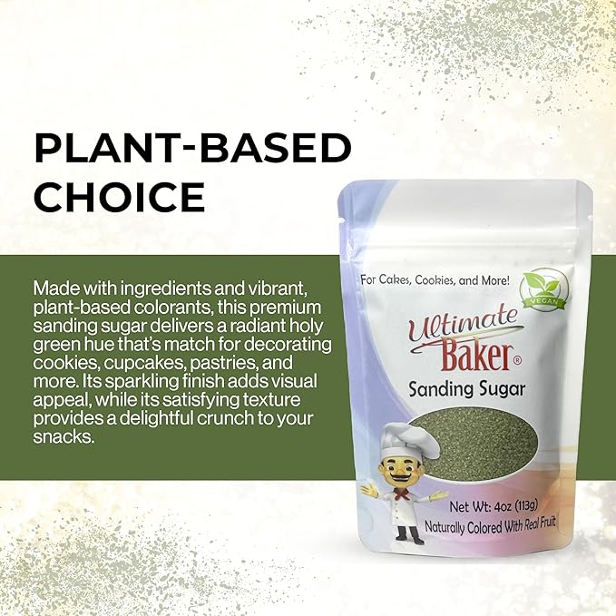 Ultimate Baker - Sanding Sugar, Holly Green - Vibrant, Naturally Colored Baking & Decorating Sugar, Perfect for Sprinkling on Cakes, Desserts & Confections, Medium Crystal - 4oz
