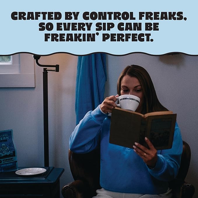 Control Freak Decaf Coffee Just Vibes, 0% Caffeine Whole Bean Coffee (32 Oz) – Fresh Sugarcane Processed Coffee Beans, Chemical-Free Decaffeination, Calm Energy, Full Flavor, No Buzz