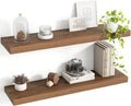 30 Inch Floating Shelves, 8 Inch Deep Floating Shelves for Wall, Hanging Shelf with Invisible Brackets, Deep Shelves for Bathroom, Bedroom, Living Room, Walnut, Set of 2