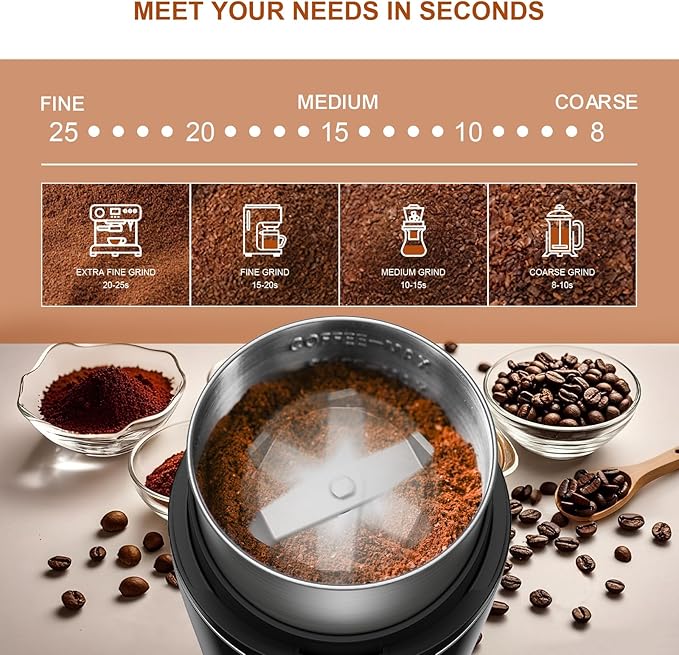 Electric Spice Grinder,300W Coffee Bean Grinder for Kitchen,Stainless Steel Removable Chamber,Up to 12 Cups, Easy for Coffee Beans,Spices,Herb,flaxseed and Nuts,Silver
