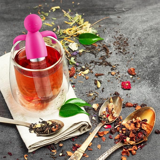 Hicarer 2 Pieces Tea Infuser for Loose Tea Cute Fine Mesh Tea Strainer Stainless Steel Tea Filter Ball Tea Diffuser Steeper for Teacups Teapots (Blue,Rose Red)