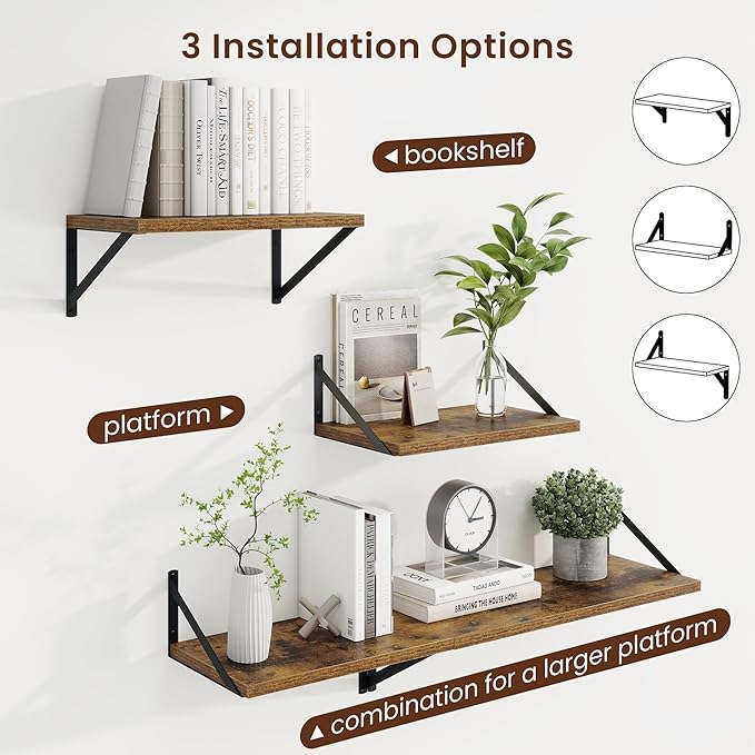 Axeman Deep Floating Shelves for Wall - 10 Inch Deep Floating Shelves Set of 2-16" W x 10" D Rustic Wall Shelves for Living Room Bathroom Bedroom