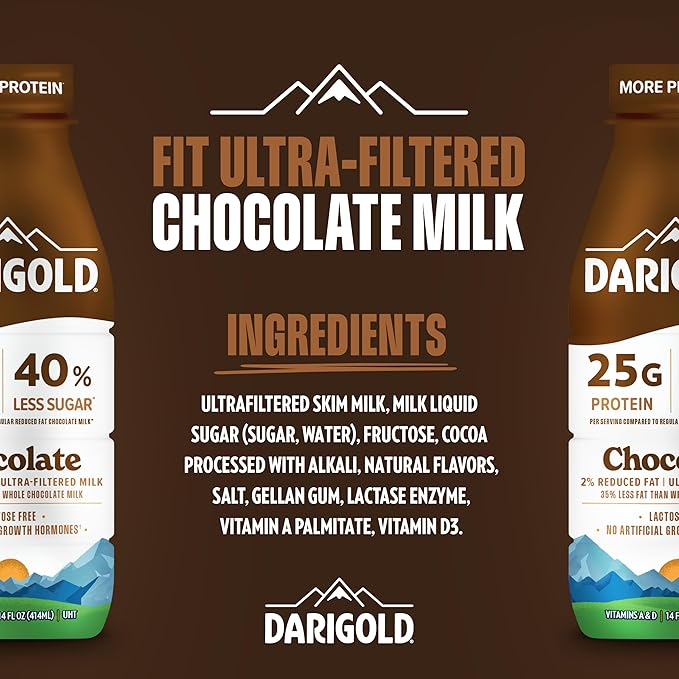 Darigold FIT High Protein Milk 2 Percent - Ultra-Filtered, Low Fat, Lactose Free - 25g Protein, 40% Less Sugar - 14oz Bottles, 12 Pack (Chocolate Milk)