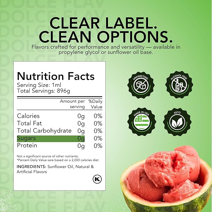 Dolce Flav Watermelon Flavoring – 32 oz. – Premium Oil-Based Extract for Chocolates, Frostings, Baked Goods & Confections | Ideal for Summer Treats & Commercial Kitchens