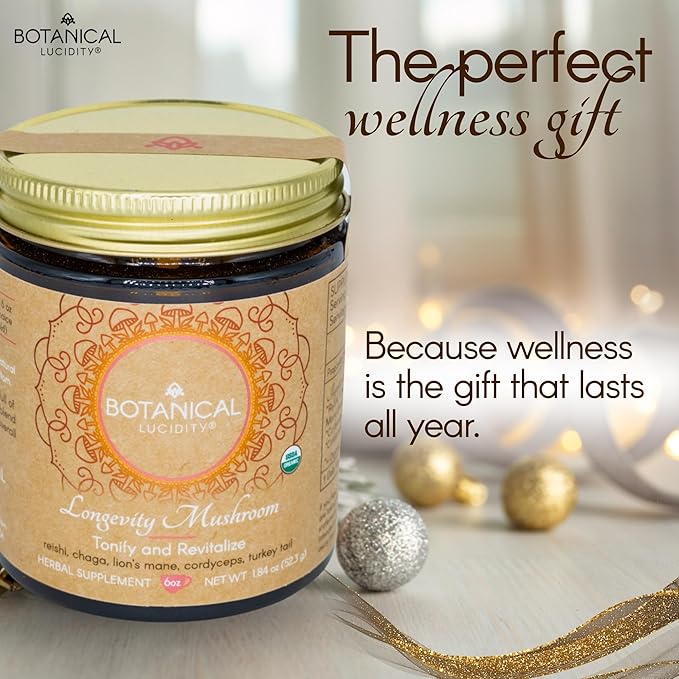 Botanical Lucidity Reishi Mushroom Tea Blend Stocking Stuffers 1.84Oz | Herbal Drink with Reishi, Chaga, Cordyceps, Lion’s Mane, Turkey Tail | Herbal Tea with Cacao for Focus Serve hot, Iced