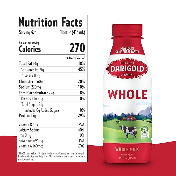 Darigold Shelf Stable Whole Milk with 12 Essential Nutrients, 15g Protein, rsBT Free - 14oz, 12 Pack (Whole)